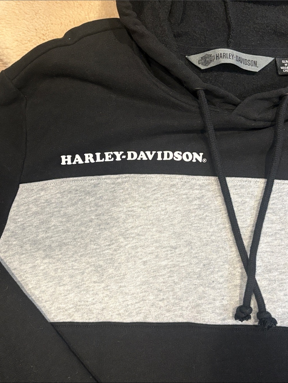 Harley-Davidson Black and Gray Pullover Hoodie with Chest Panel